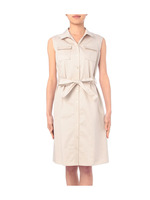 サテンノースリーブサファリワンピース/ベージュ(052)