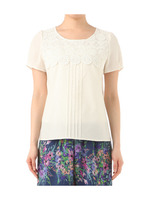 コットンレースフロント切り替えブラウス/ホワイト(004)