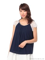 ショルダーレースブラウス/ブルー