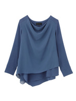 ドレープネックアシンメトリーヘムブラウス/グリーン系(021)