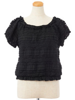 フリルレースオフショルトップス/ブラック