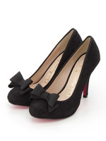 リボンモチーフレースパンプス/ブラック