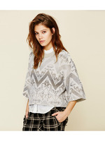 幾何学柄ポンチョ風ニットプルオーバー/オレンジ系(164)