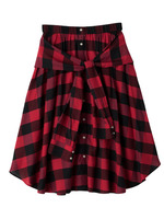 [L]ウエスト巻きデザインチェックスカート/レッド系(262)