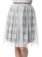 チェック柄チュールフレアスカート/ブラック