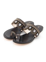 ビーズビジューサムリングフラットサンダル/BLACK