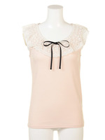 レース襟タンクトップ/ピンク