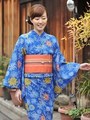 京都きもの町オリジナル浴衣「大人レディ」No.13コバルトブルー 菊/コバルトブルー