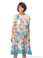 ゆらゆらボタニカル水彩プリントワンピース/生成