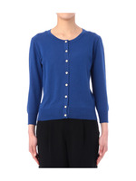 フラワーボタンつきニットカーディガン/ブルー(092)