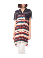 マルチボーダーシャツワンピース/カーキ(327)