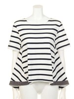 JERSEY STRETCH  BORDER DESIGNED TOP/WHITE*NAVY