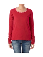 ビジュー付き袖くしゅレースカットソー/ピンク系(073)