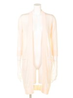 透かしボーダー柄ニットロングカーディガン/ピンク