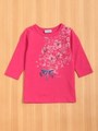 7分袖AラインTシャツ花PT付き/ピンク