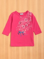 7分袖AラインTシャツ花PT付き/ピンク