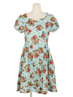 【F&A】ローズ柄リボンスリーブワンピース/LIGHT BLUE