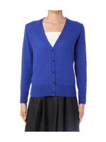 ケーブル編みVネックニットカーディガン/ブルー(092)