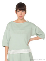 【OUTLET】スクエアレース×ダンボールニットカットソー/ライトブルー