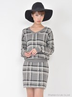 モヘアチェックスカート/キャメル