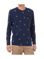 織り鶴パターンクルーネックカットソー/ネイビー系(093)