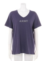 ARMYプリントVネックTシャツ/ネイビー