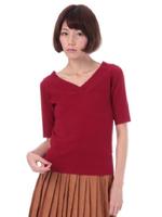 Vネックニットトップス/ブラック(319)