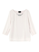 [L]ビジューブラウスプルオーバー/ナチュラル(050)