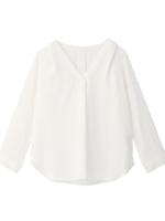 [S]ノーカラーVネックデシンシャツ/ネイビー(093)