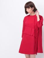 サイドプリーツ八分袖サックワンピース/レッド(062)