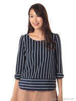 ジョーゼットストライプ袖リボンBL　3/オフ