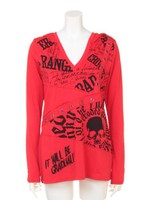 ハトメテープ切り替えフードチュニック/レッド