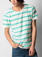 ヘリンボーンボーダーカットソー/ライトグリーン(321)