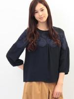 ペイズリーレースブラウス/ネイビー(093)