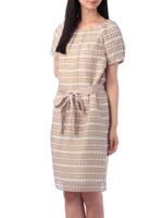 リボンベルト付きシアーチェックワンピース/ライトベージュ(351)