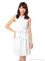 裾レースストライプシャツＯＰ/シロ