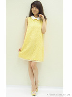 オーガンジーフラワー襟付きワンピース/ホワイト