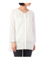 花柄レース切り替え前立てフリンジブラウス/ネイビー(493)