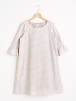 杢チェック後編上げワンピース/ピンク柄