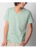 Vネック半袖カットソー/ライトグリーン(021)