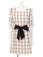 チェックリボンワンピース/ブラック