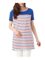 パネルボーダーチュニックワンピース/ネイビー(593)