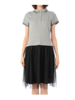 ポロシャツ×チュールワンピース/グレー系(014)