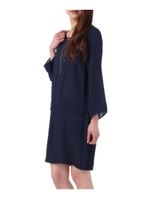 ラウンドネックハーフジップワンピース/ブルー系(094)