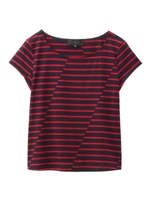 斜め切り替えボーダーカットソー/ブルー系(394)