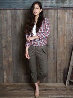 綿カーゴリブ付 パンツ/モカ