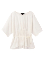 [L]ギャザーウエストリボンブラウス/イエロー系(033)