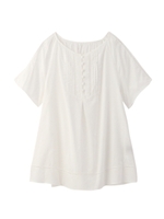 透かしレースフレアブラウス/オレンジ(067)