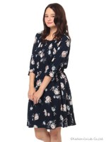 Sボヘミアン風花柄ワンピース/ネイビー柄