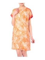 グラス柄異素材切り替えワンピース/イエローグリーン(125)